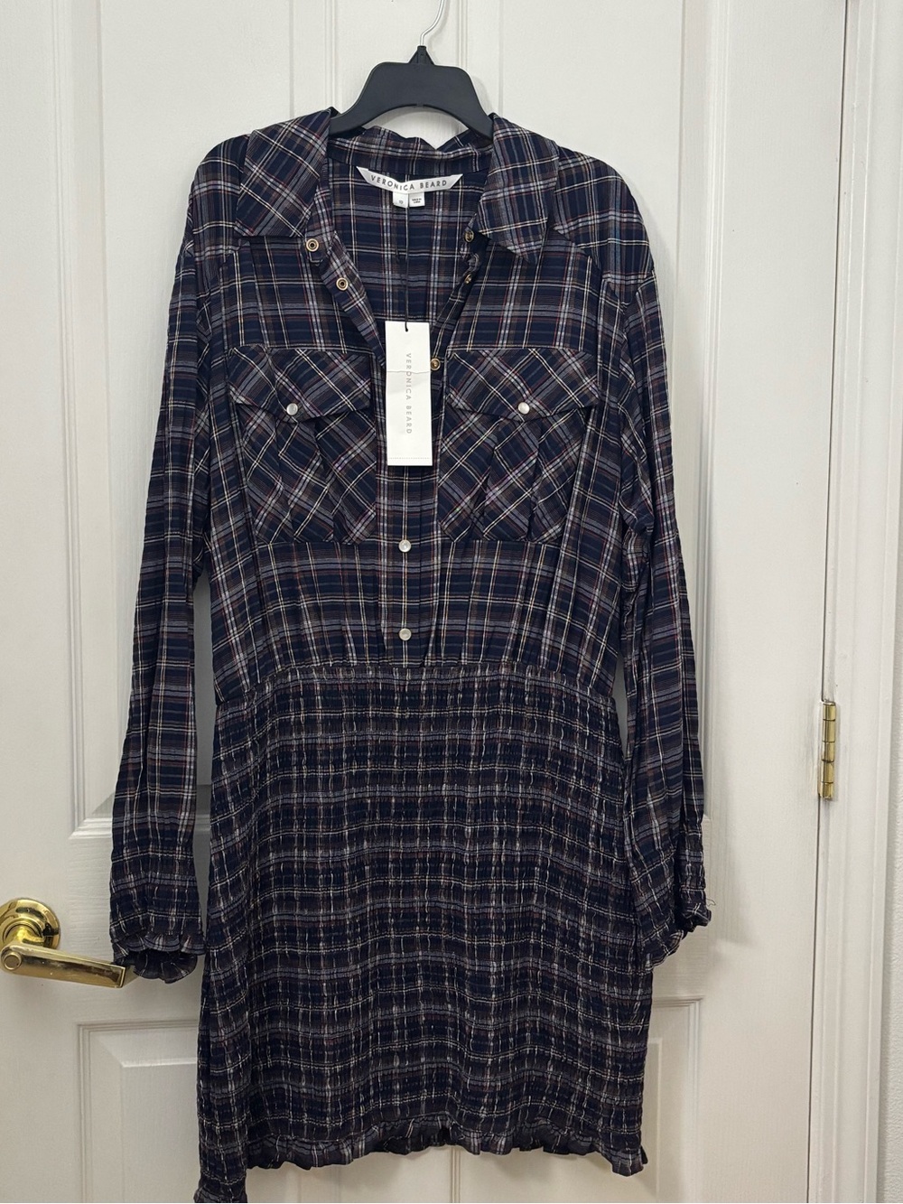 NWT Veronica Beard Melnar Plaid Smocked Mini Shirt Dress Size 10 $495